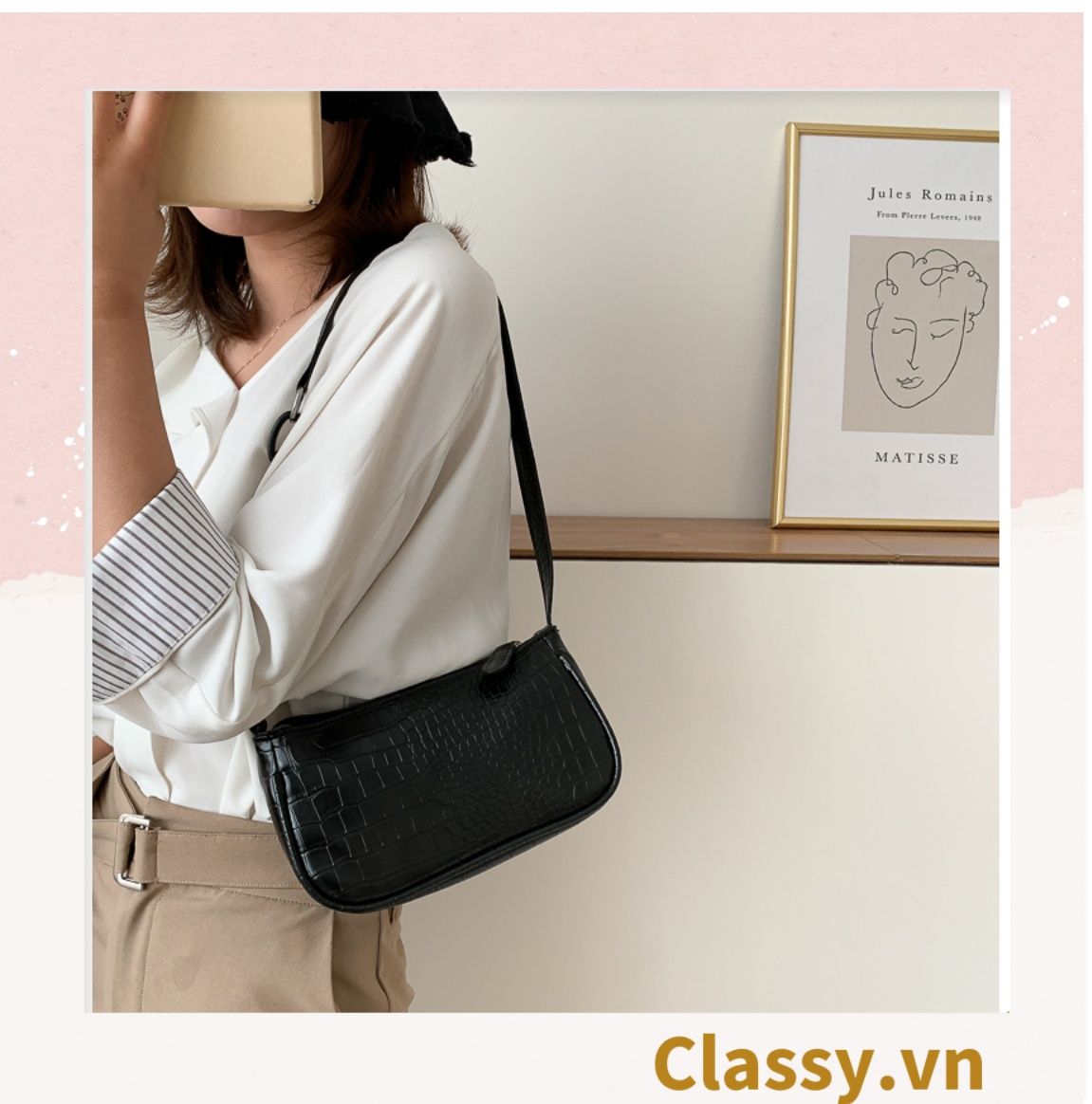 Túi đeo vai dây xích màu trà sữa kiểu dáng Vintage phong cách Retro - đủ 7 màu sắc lựa chọn T252