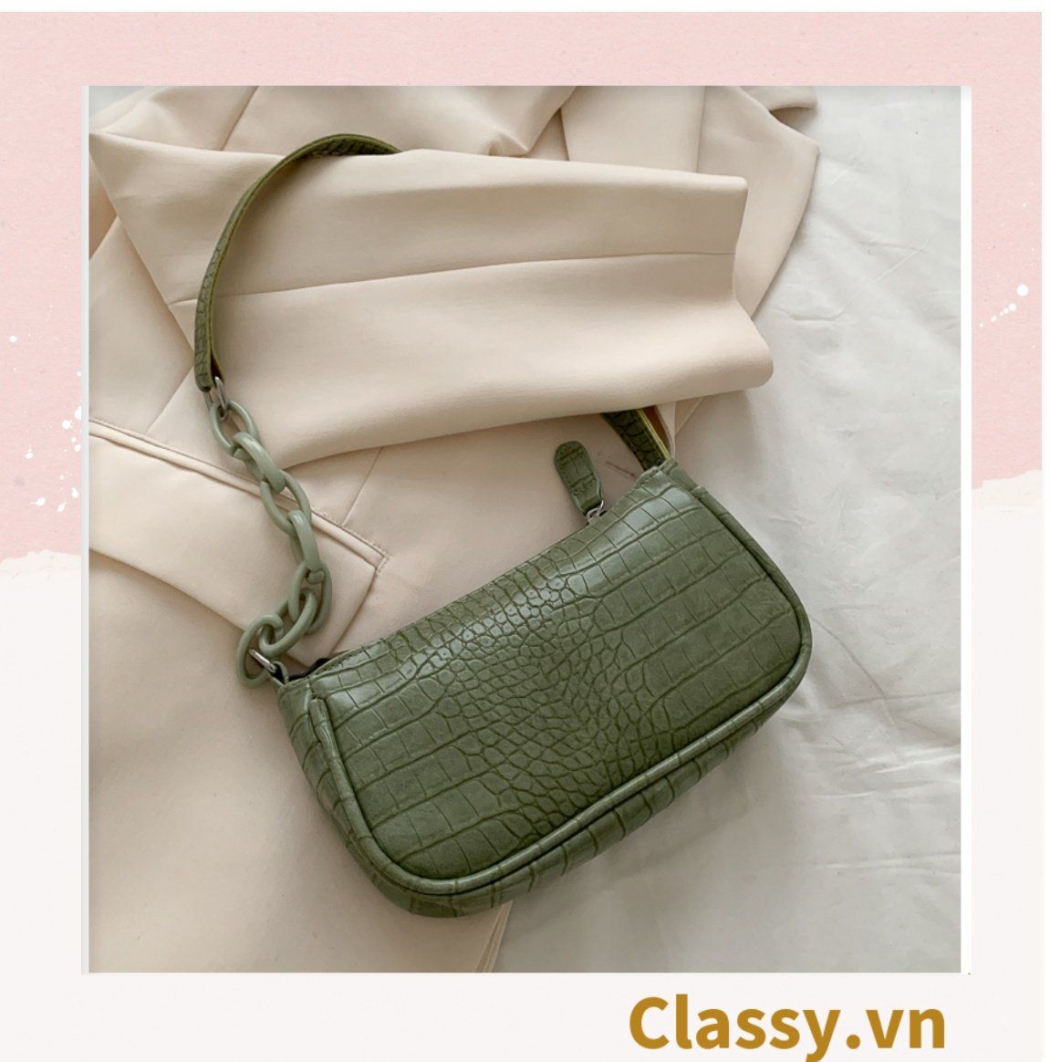 Túi đeo vai dây xích màu trà sữa kiểu dáng Vintage phong cách Retro - đủ 7 màu sắc lựa chọn T252