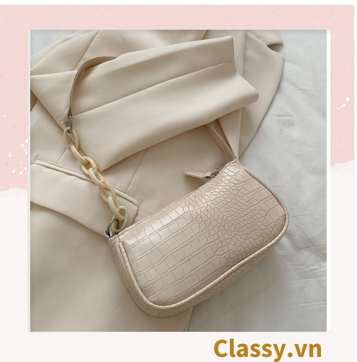 Túi đeo vai dây xích màu trà sữa kiểu dáng Vintage phong cách Retro - đủ 7 màu sắc lựa chọn T252