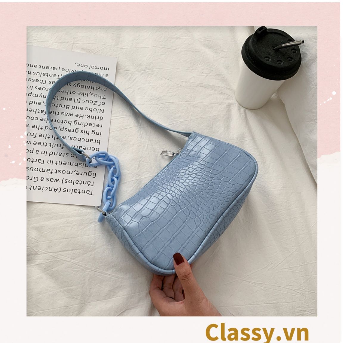 Túi đeo vai dây xích màu trà sữa kiểu dáng Vintage phong cách Retro - đủ 7 màu sắc lựa chọn T252