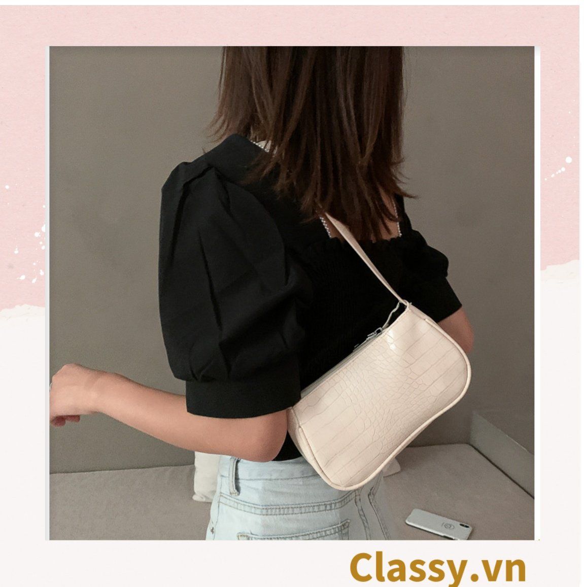 Túi đeo vai dây xích màu trà sữa kiểu dáng Vintage phong cách Retro - đủ 7 màu sắc lựa chọn T252