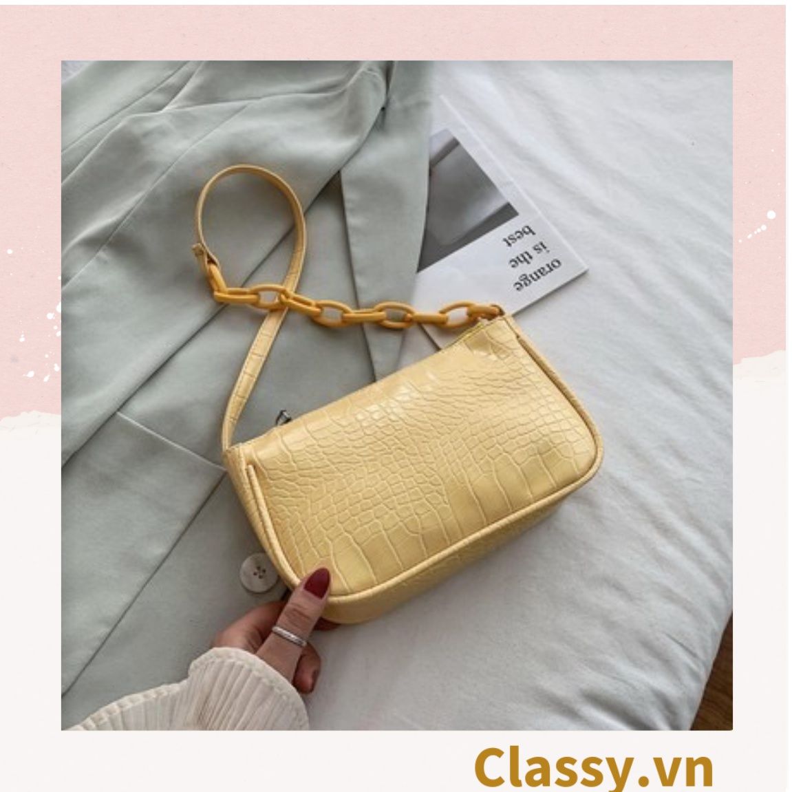 Túi đeo vai dây xích màu trà sữa kiểu dáng Vintage phong cách Retro - đủ 7 màu sắc lựa chọn T252