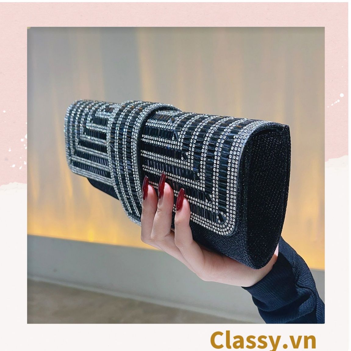  Clutch đi tiệc - Ví cầm tay đính sequin đi tiệc cao cấp có nắp gập T271 