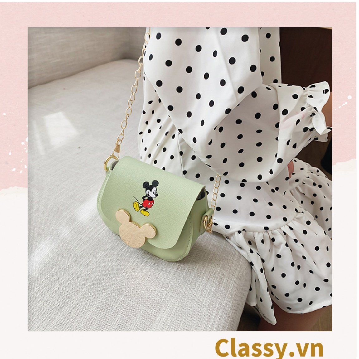 Túi xách đeo chéo da trơn khóa mickey siêu xinh, đủ màu