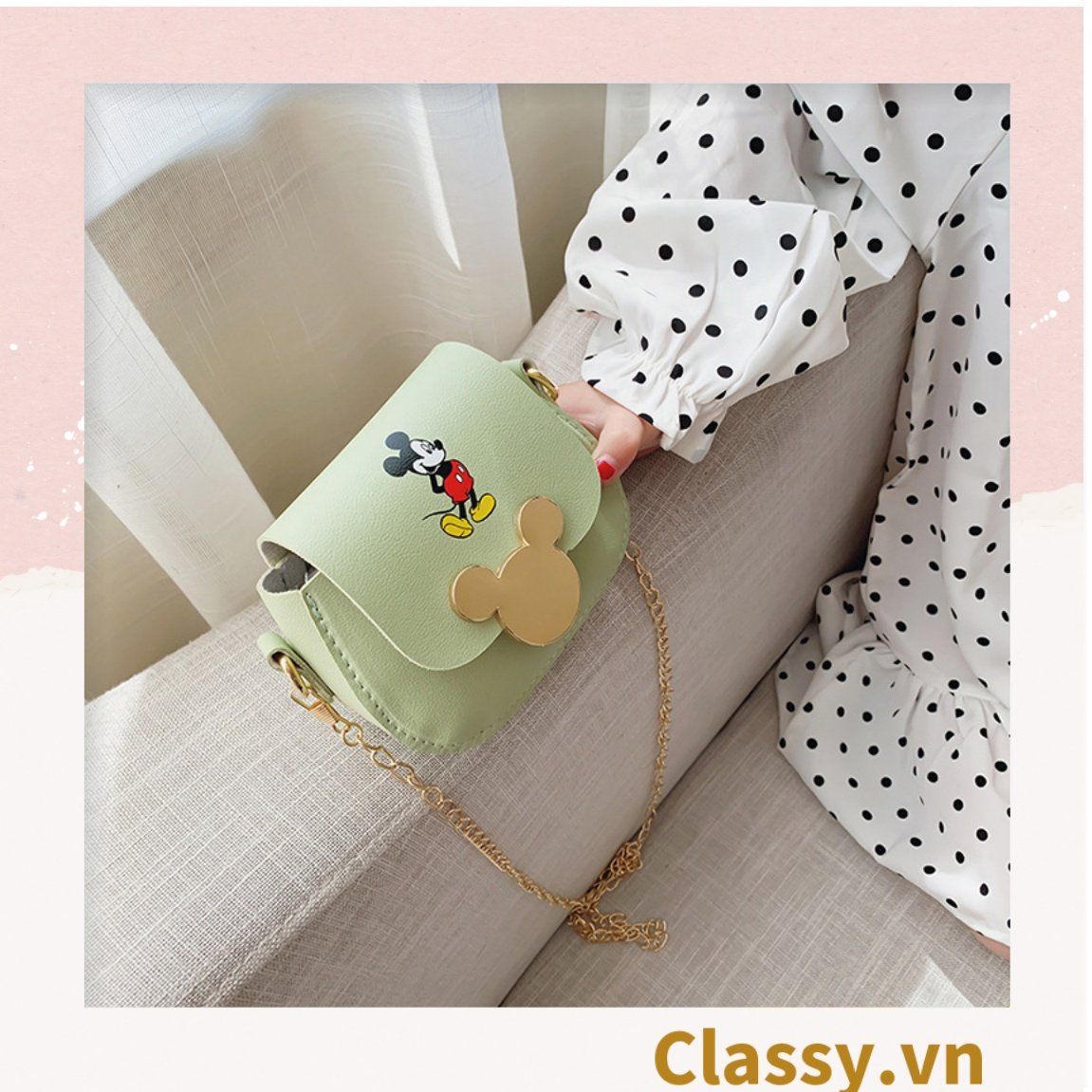 Túi xách đeo chéo da trơn khóa mickey siêu xinh, đủ màu