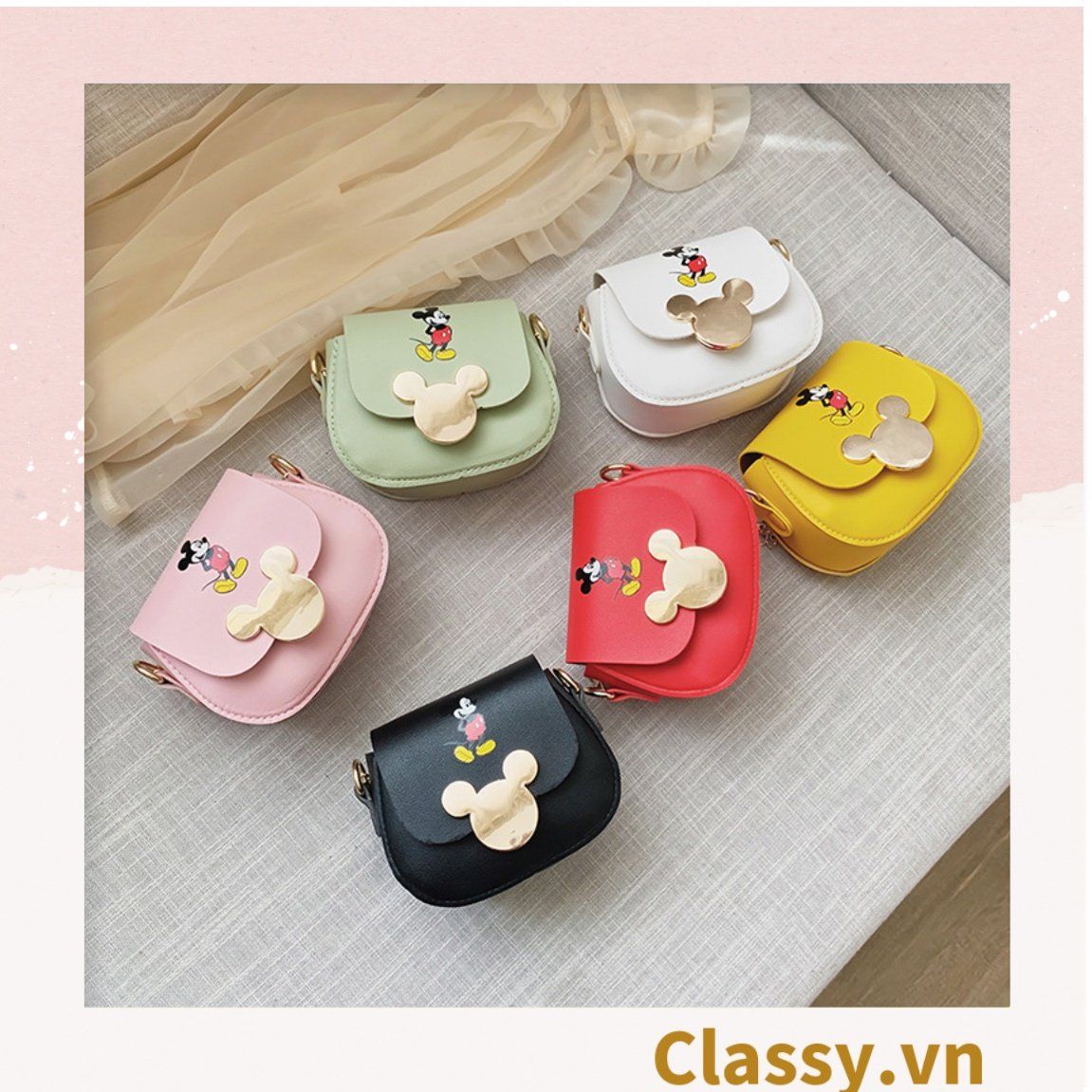 Túi xách đeo chéo da trơn khóa mickey siêu xinh, đủ màu
