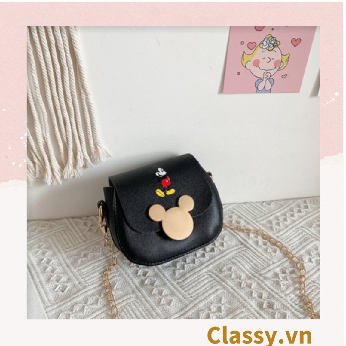 Túi xách đeo chéo da trơn khóa mickey siêu xinh, đủ màu