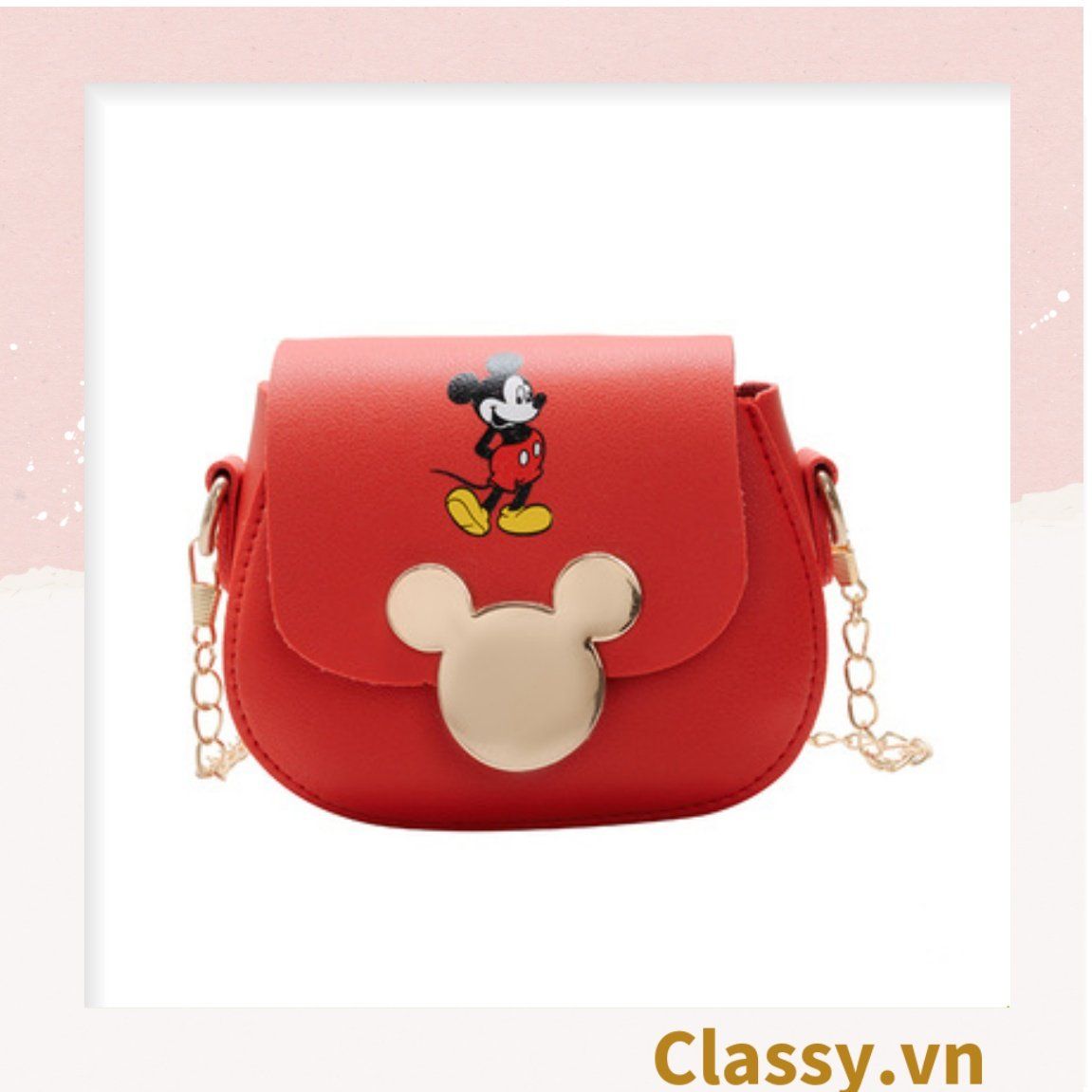 Túi xách đeo chéo da trơn khóa mickey siêu xinh, đủ màu