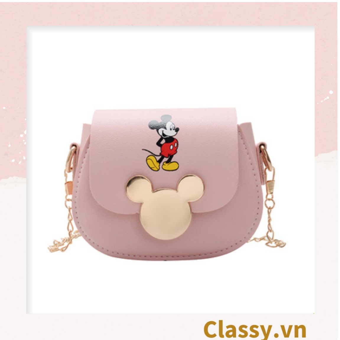 Túi xách đeo chéo da trơn khóa mickey siêu xinh, đủ màu