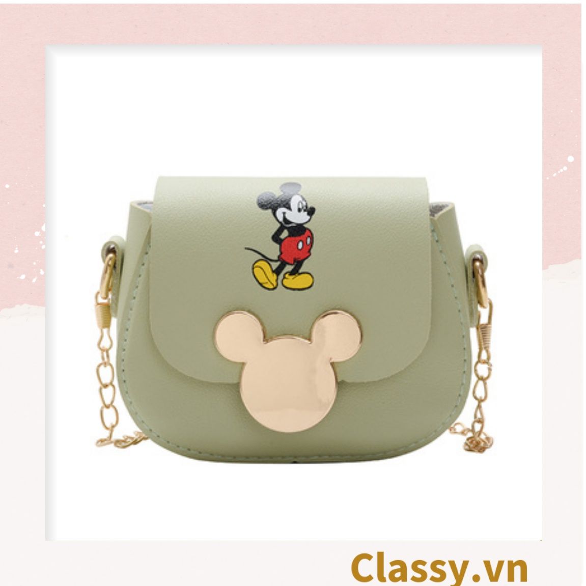 Túi xách đeo chéo da trơn khóa mickey siêu xinh, đủ màu