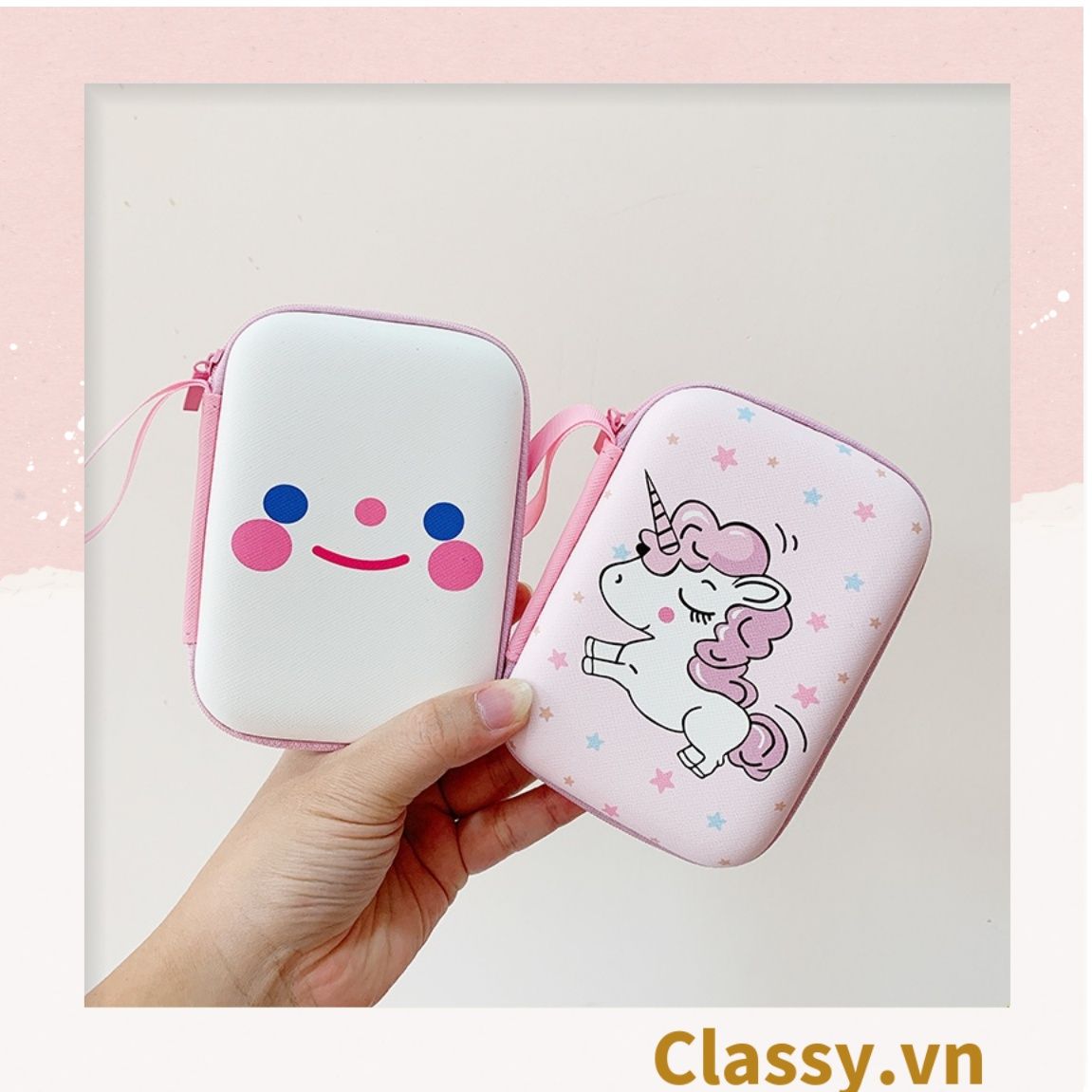 Túi Hộp hình vali đựng phụ kiện & dây cáp sạc (Size siêu to khổng lồ) 13.5 cm* 9.5 cm * 3.2 CM in hình hoạt hình (T293)