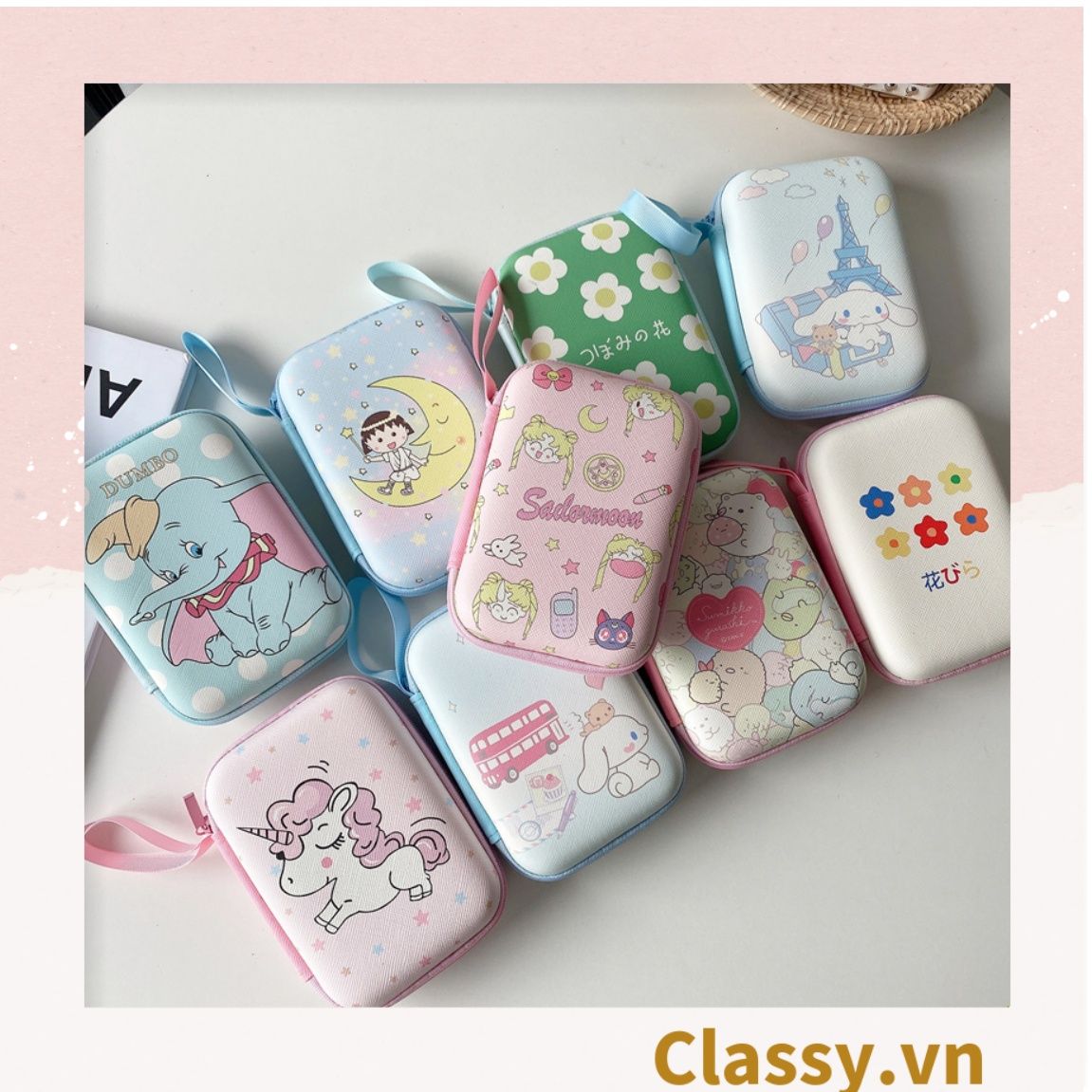 Túi Hộp hình vali đựng phụ kiện & dây cáp sạc (Size siêu to khổng lồ) 13.5 cm* 9.5 cm * 3.2 CM in hình hoạt hình (T293)