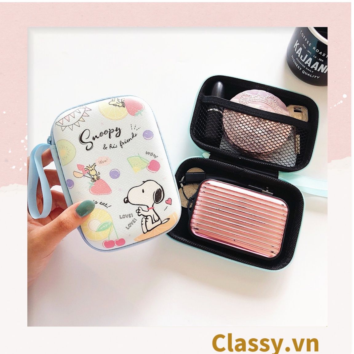 Túi Hộp hình vali đựng phụ kiện & dây cáp sạc (Size siêu to khổng lồ) 13.5 cm* 9.5 cm * 3.2 CM in hình hoạt hình (T293)