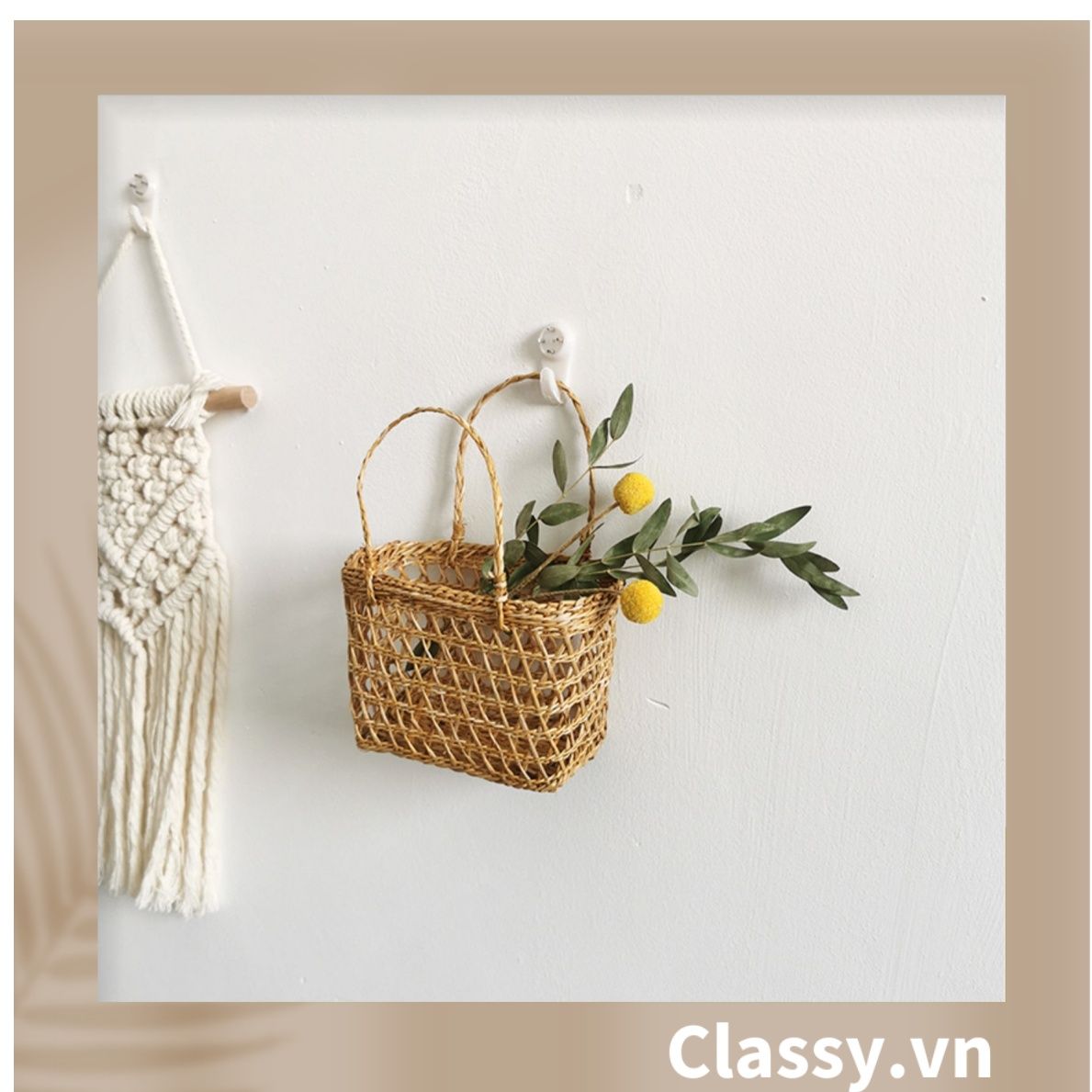 Túi cói làn cói mắt cáo trơn đi biển có nơ, kiểu dáng Vintage, đan thủ công bởi thợ Việt Nam T328