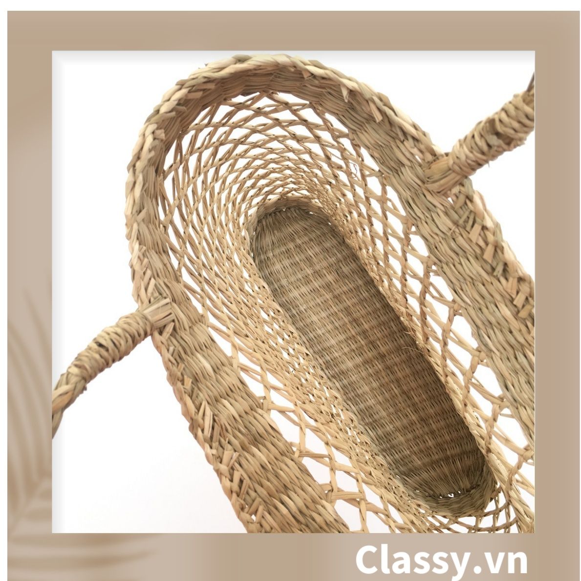  Túi cói làn cói mắt cáo trơn đi biển có nơ, kiểu dáng Vintage, đan thủ công bởi thợ Việt Nam T328 