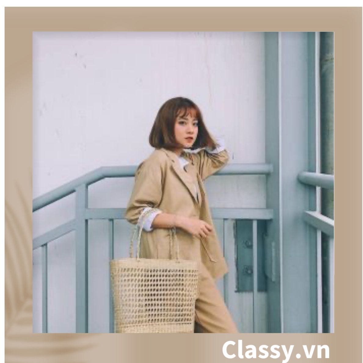 Túi cói làn cói mắt cáo trơn đi biển có nơ, kiểu dáng Vintage, đan thủ công bởi thợ Việt Nam T328