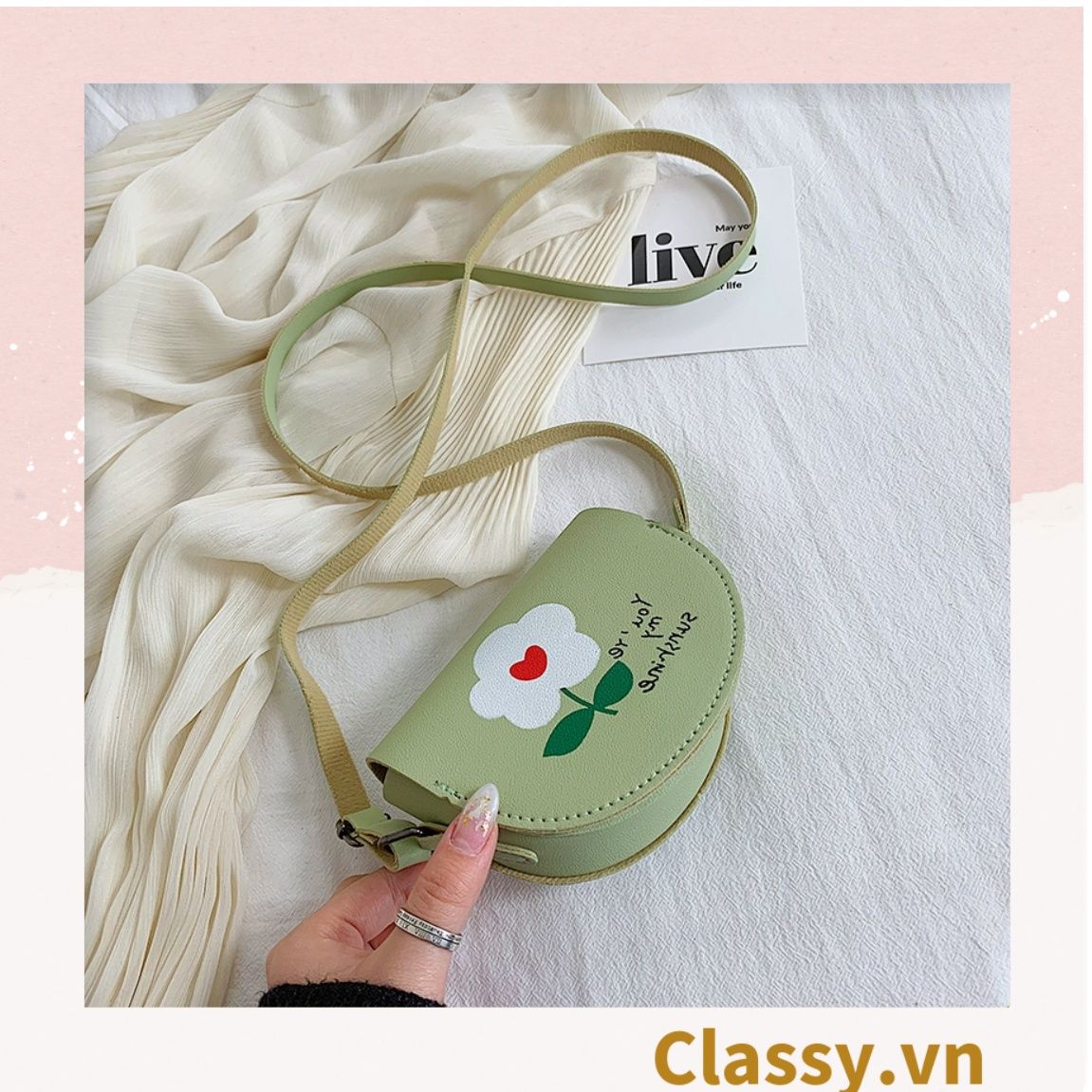 Túi mini hình bán nguyệt nắp gập nhiều màu nhiều họa tiết dễ thương đựng phụ kiện đồ chơi T583