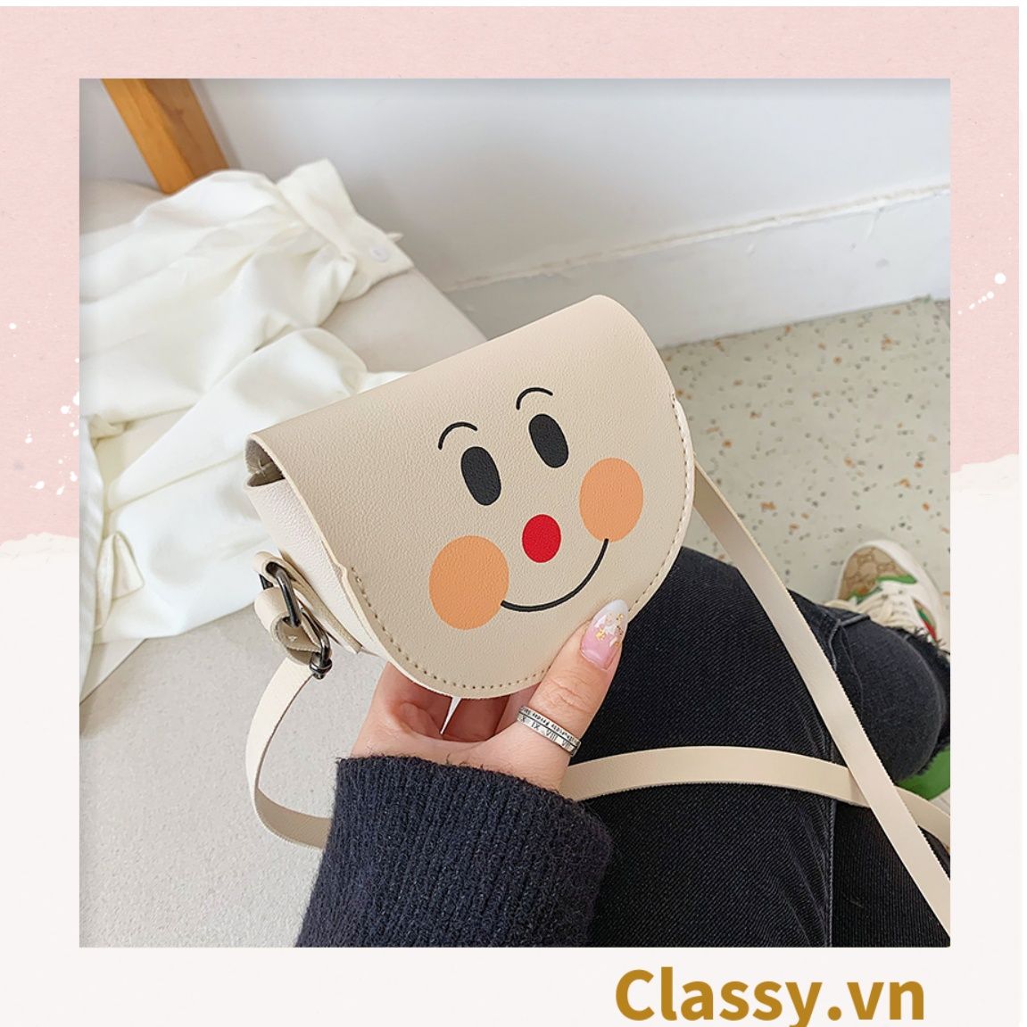 Túi mini hình bán nguyệt nắp gập nhiều màu nhiều họa tiết dễ thương đựng phụ kiện đồ chơi T583