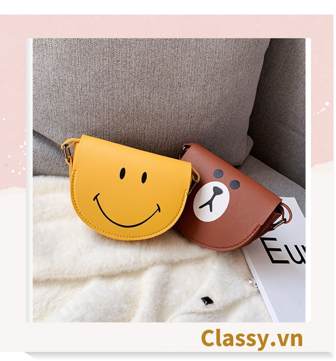 Túi mini hình bán nguyệt nắp gập nhiều màu nhiều họa tiết dễ thương đựng phụ kiện đồ chơi T583