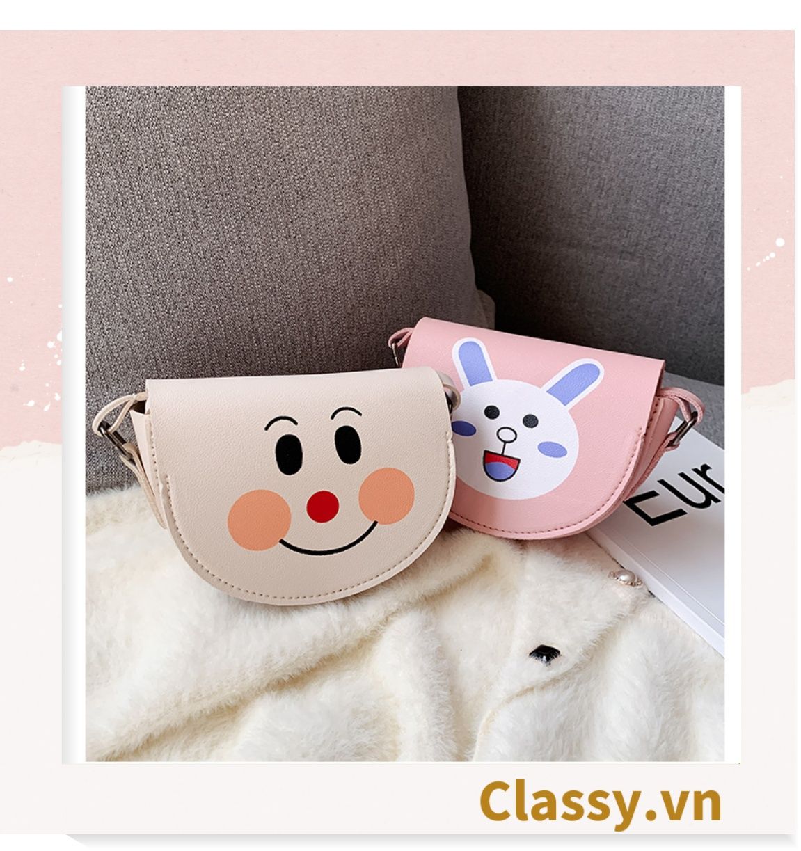 Túi mini hình bán nguyệt nắp gập nhiều màu nhiều họa tiết dễ thương đựng phụ kiện đồ chơi T583