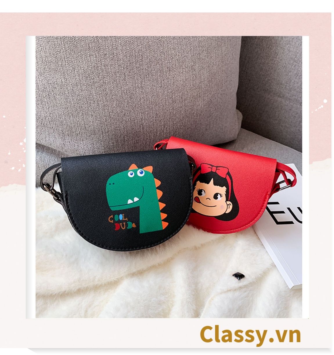 Túi mini hình bán nguyệt nắp gập nhiều màu nhiều họa tiết dễ thương đựng phụ kiện đồ chơi T583