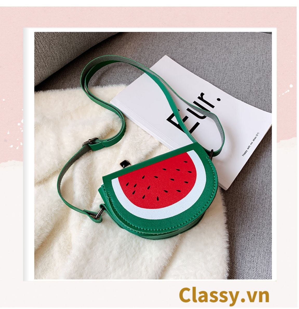 Túi mini hình bán nguyệt nắp gập nhiều màu nhiều họa tiết dễ thương đựng phụ kiện đồ chơi T583
