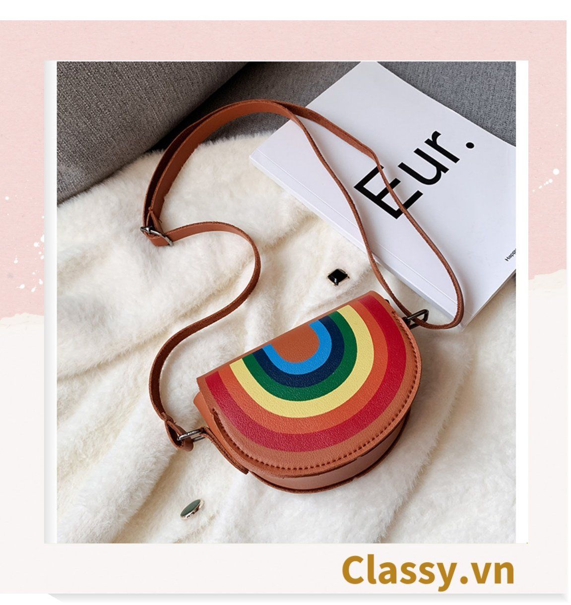 Túi mini hình bán nguyệt nắp gập nhiều màu nhiều họa tiết dễ thương đựng phụ kiện đồ chơi T583