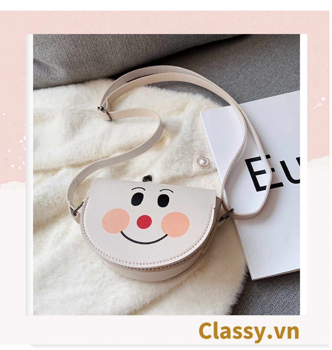 Túi mini hình bán nguyệt nắp gập nhiều màu nhiều họa tiết dễ thương đựng phụ kiện đồ chơi T583