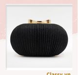  Clutch cầm tay đi tiệc màu be hình bầu dục , đính đá sequin lấp lánh T589 