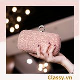  Clutch cầm tay đi tiệc hình thoi , đính kim tuyến lấp lánh T590 