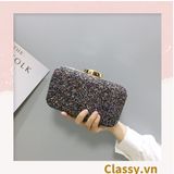  Clutch cầm tay đi tiệc hình thoi , đính kim tuyến lấp lánh T590 