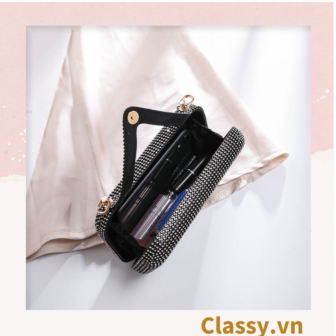  Cốp dự tiệc, Clutch cầm tay, Túi xách nữ đi tiệc hình bì thư, đính đá nhân tạo tinh tế phù hợp dự tiệc, mặc áo dài, hẹn hò tối T948 