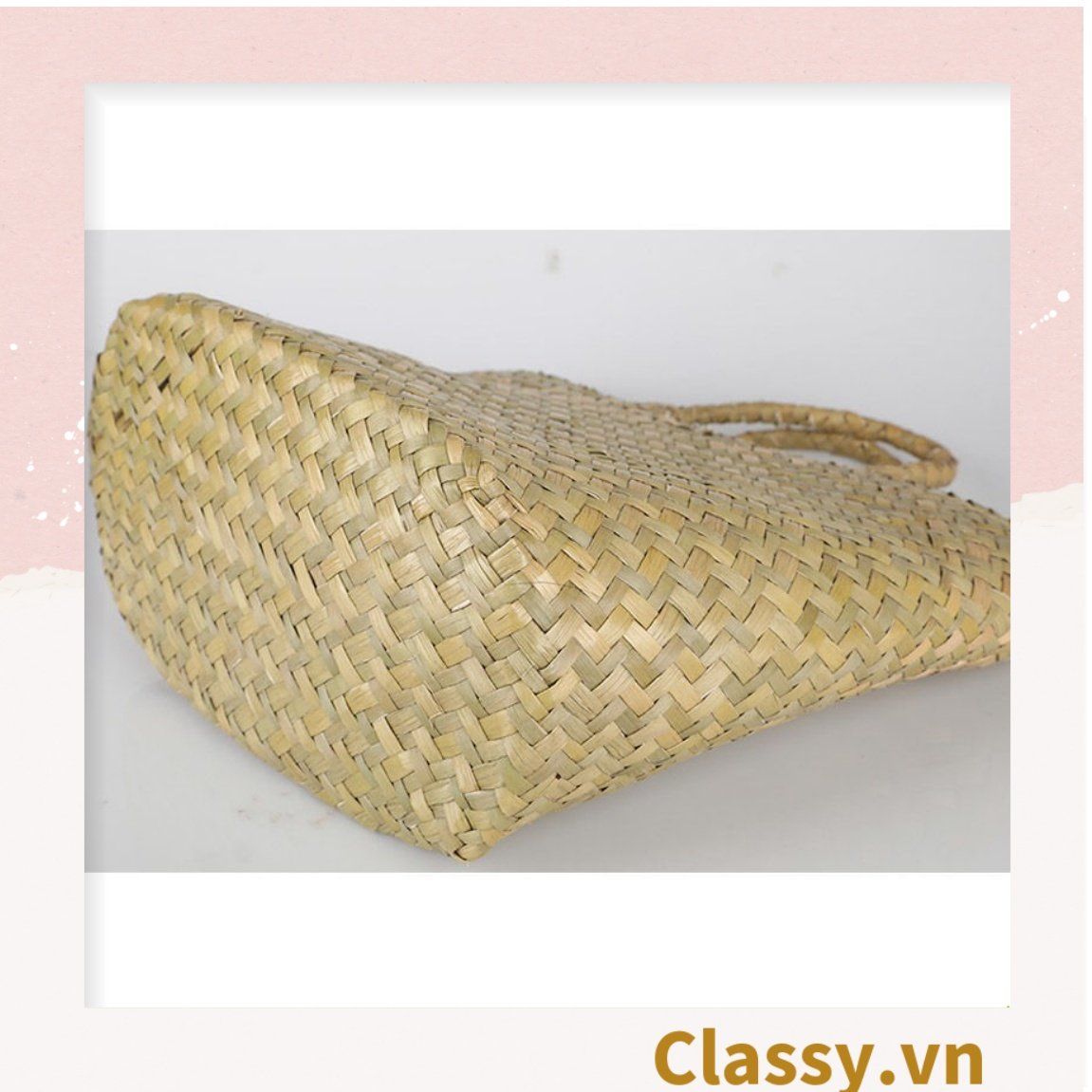 Túi cỏ bàng dáng bầu, có lớp lót làm từ cỏ bàng 100% thiên nhiên, từ bàn tay thợ thủ công Việt Nam T985