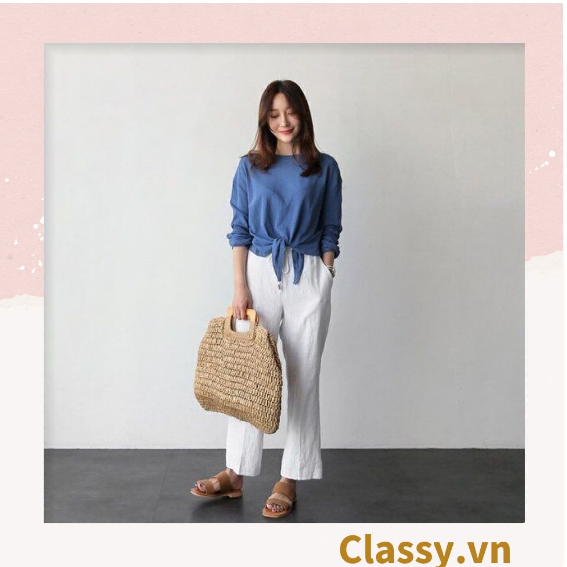 T994 Túi cói đan móc size lớn chất liệu giấy cao cấp, quai gỗ chất lượng, thân thiện với môi trường