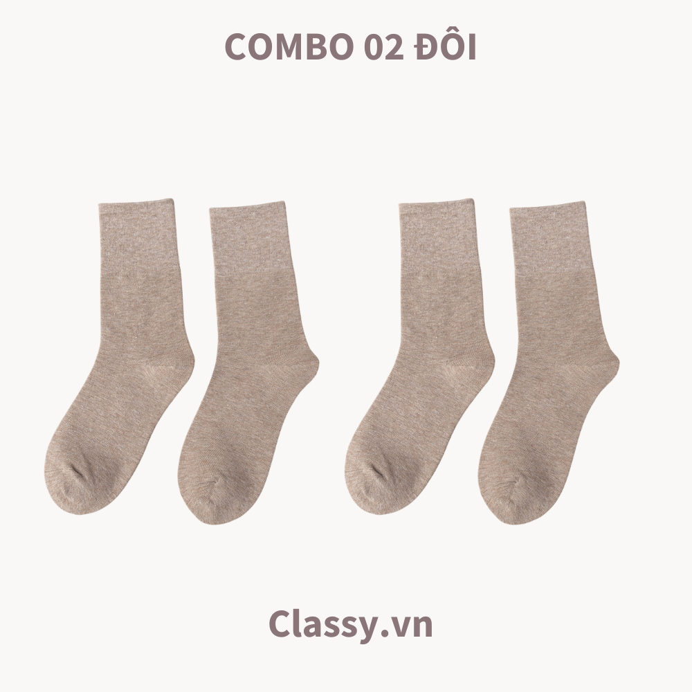 Classy Combo 2 đôi tất cotton cổ cao trơn nhiều màu G1401