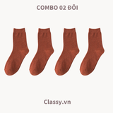  Classy Combo 2 đôi tất cotton cổ cao trơn nhiều màu G1401 