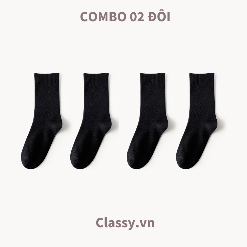  Classy Combo 2 đôi tất cotton cổ cao trơn nhiều màu G1401 