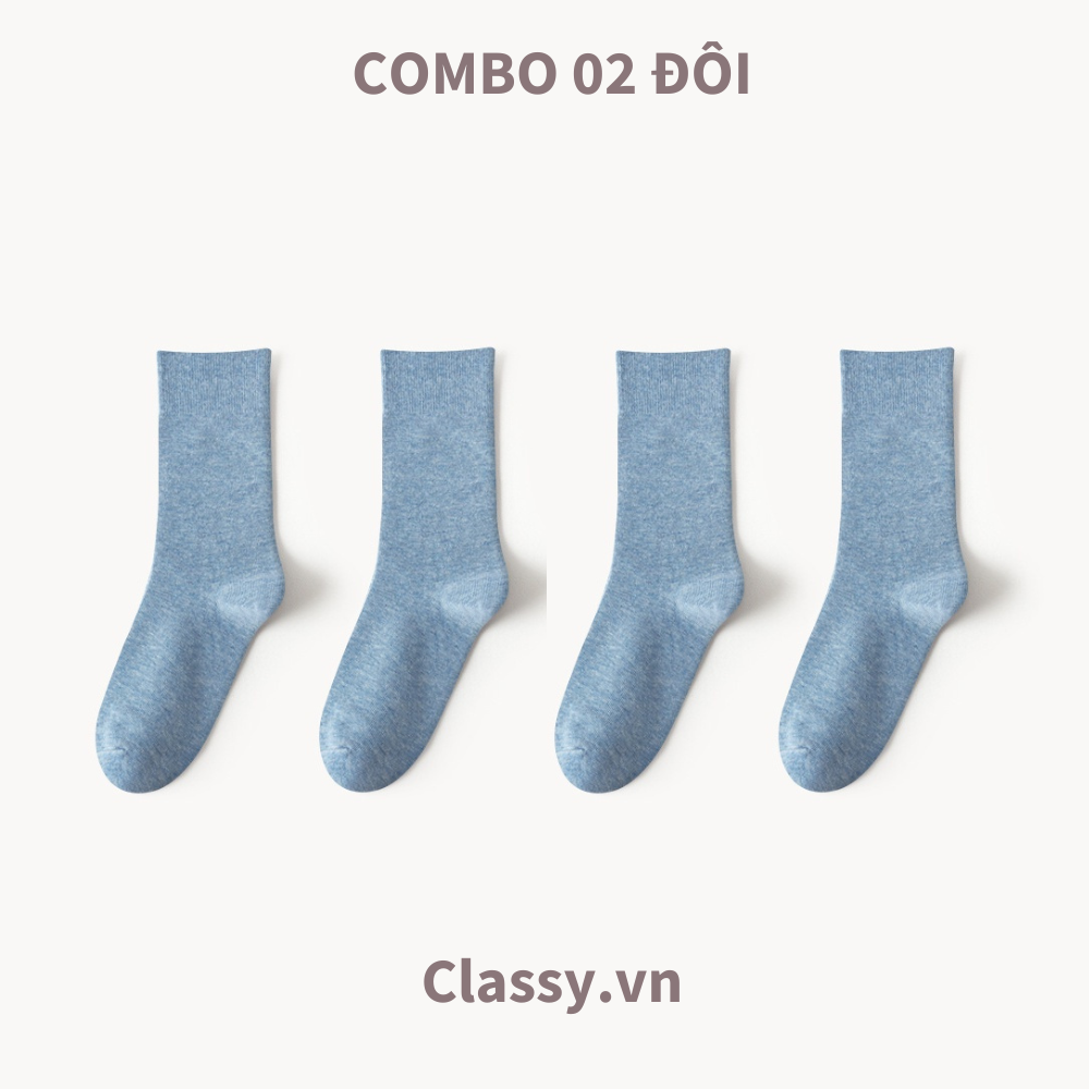 Classy Combo 2 đôi tất cotton cổ cao trơn nhiều màu G1401