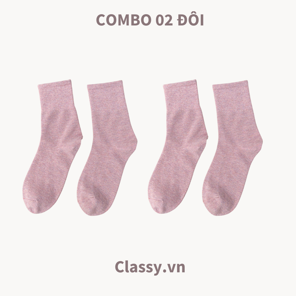 Classy Combo 2 đôi tất cotton cổ cao trơn nhiều màu G1401