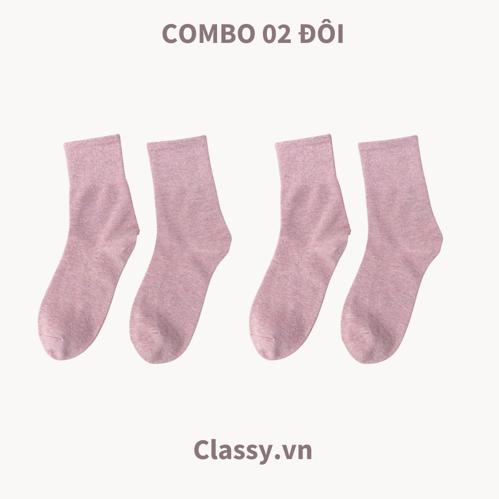  Classy Combo 2 đôi tất cotton cổ cao trơn nhiều màu G1401 