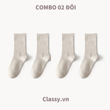  Classy Combo 2 đôi tất cotton cổ cao trơn nhiều màu G1401 