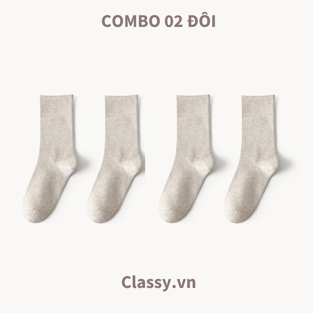 Classy Combo 2 đôi tất cotton cổ cao trơn nhiều màu G1401