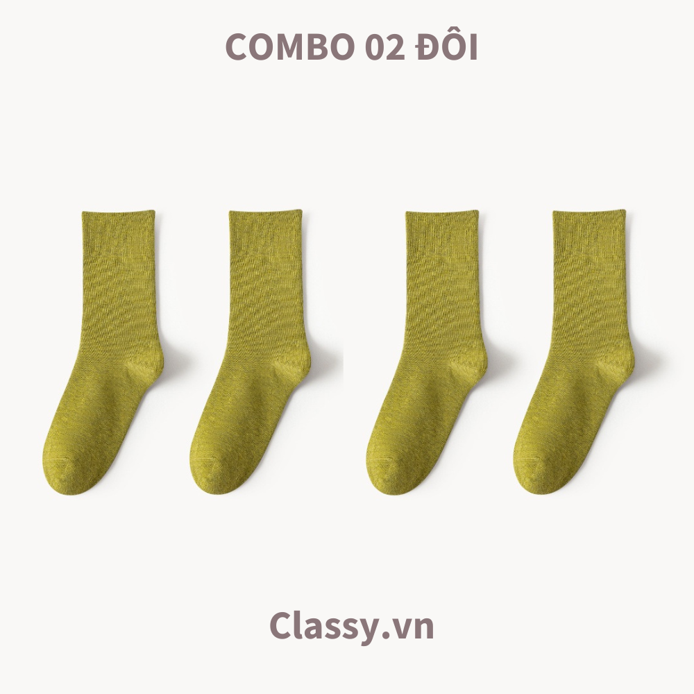  Classy Combo 2 đôi tất cotton cổ cao trơn nhiều màu G1401 