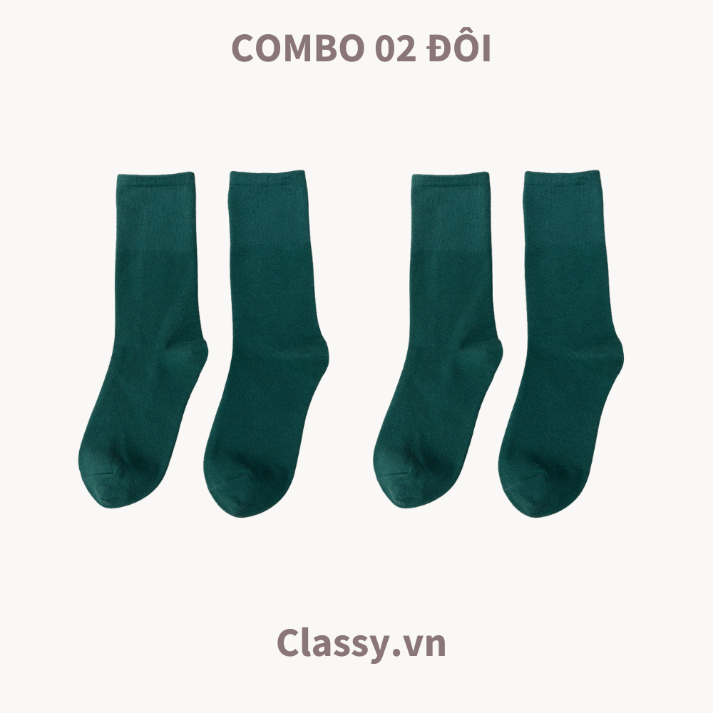  Classy Combo 2 đôi tất cotton cổ cao trơn nhiều màu G1401 