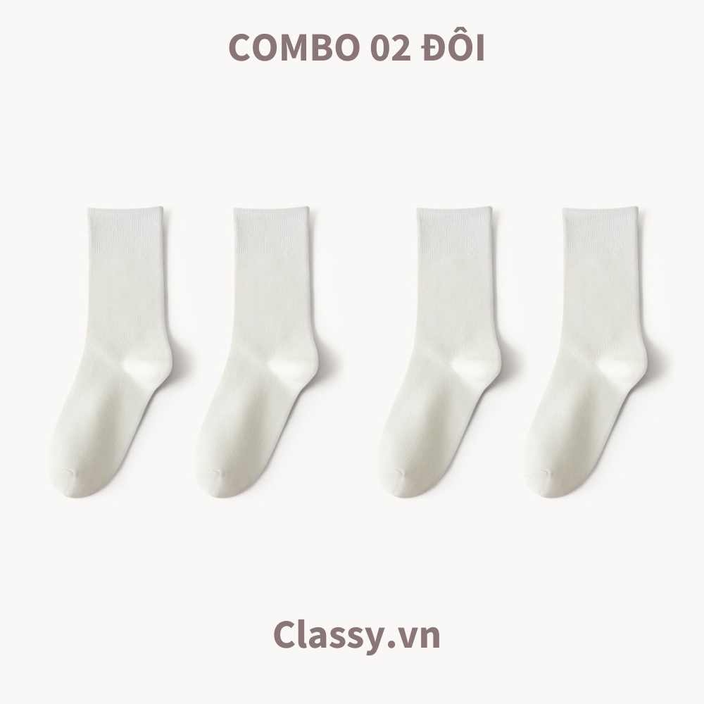 Classy Combo 2 đôi tất cotton cổ cao trơn nhiều màu G1401