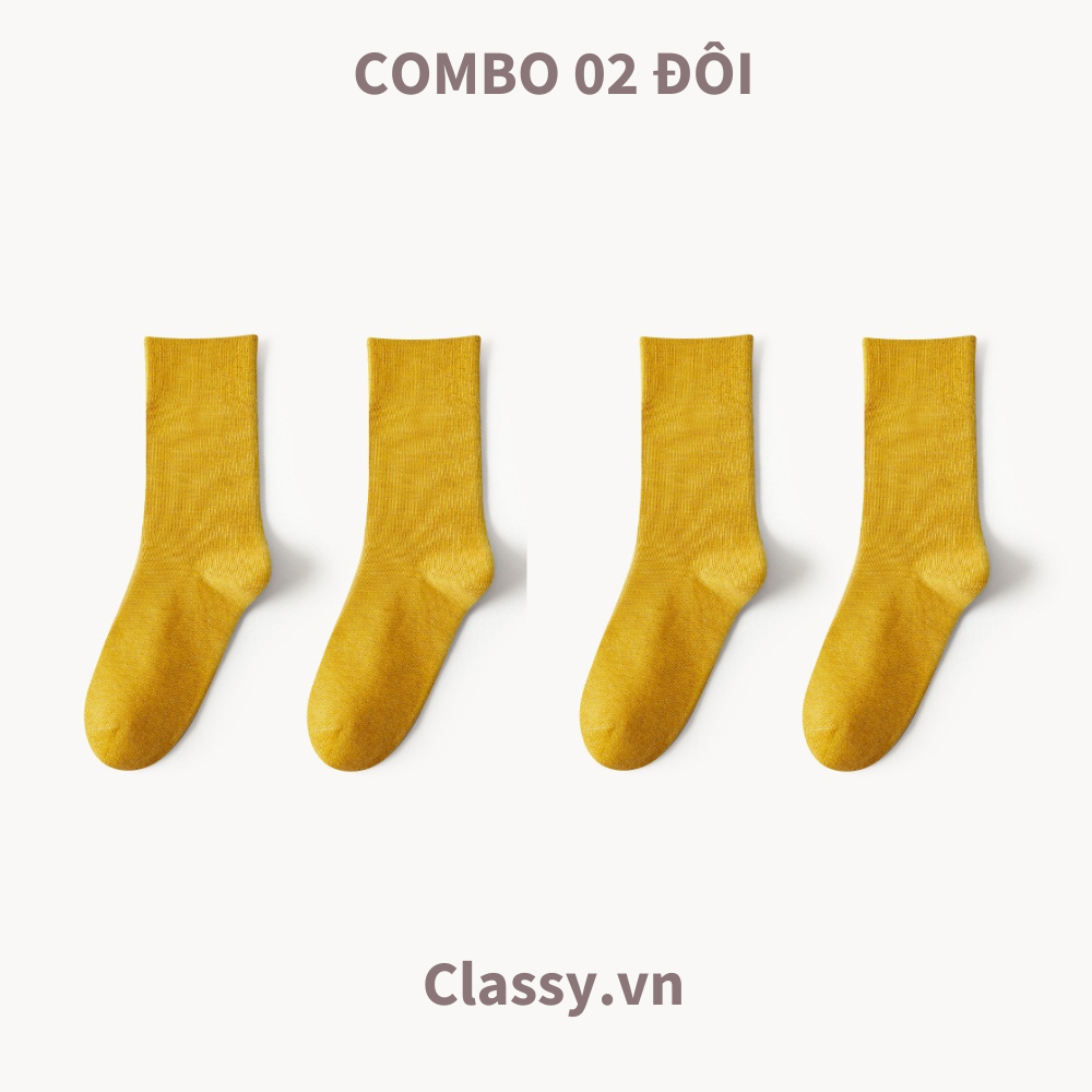 Classy Combo 2 đôi tất cotton cổ cao trơn nhiều màu G1401