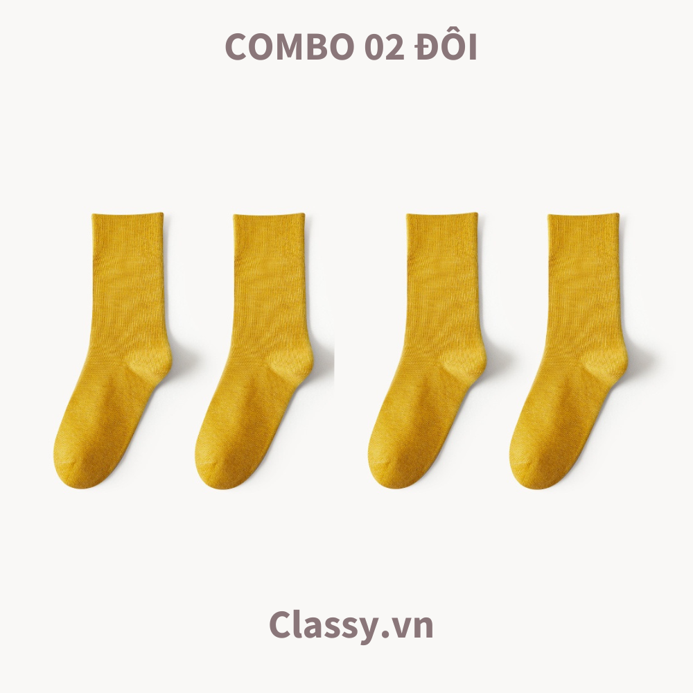  Classy Combo 2 đôi tất cotton cổ cao trơn nhiều màu G1401 