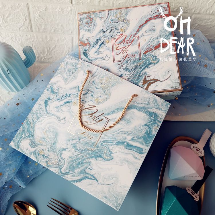 XÉ LẺ túi giấy +Hộp quà lớn +02 Hộp mini quà tặng hoạ tiết đá cẩm thạch, In chữ Only For You phong cách châu Âu Q296