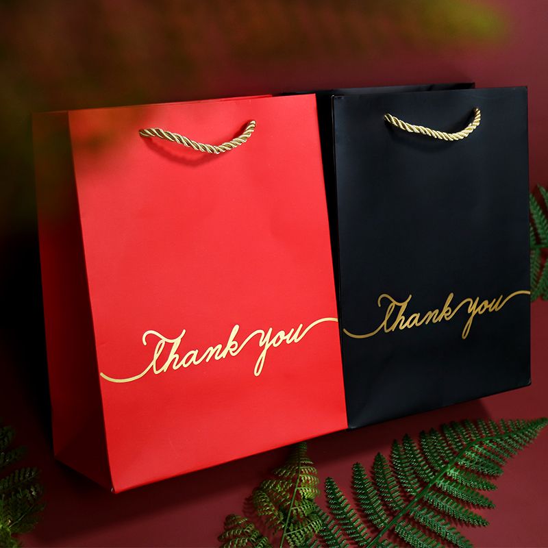 Túi giấy đựng quà tặng nhiều size đơn sắc kèm ruy băng, tối giản In chữ Thank you / Best with you sang trọng Q227