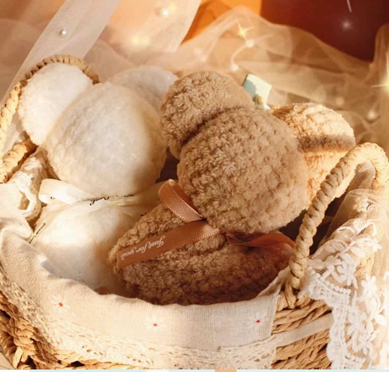 Q965 Khăn Mặt Xếp Thành Gấu Teddy Siêu Dễ Thương, kèm ruy băng và Tag Thank you đính kèm